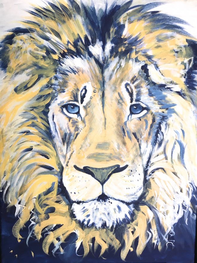 Blue and Yellow Lion Acrylic Painting on Canvas